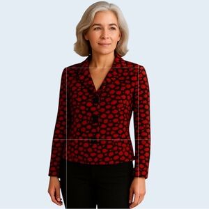 CLARA SUN WOO RED BLACK PRINT JACKET TOP WITH SEQUINS AND SQUARE BUTTONS SIZE XL